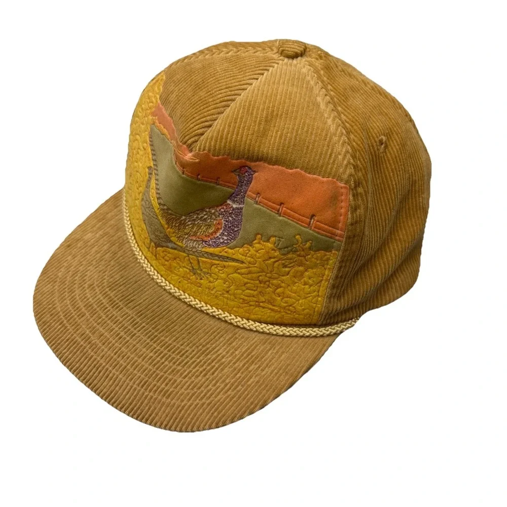 Vintage A.F. Moran 90's Pheasant Peacock Hunting Khaki Corduroy Snapback Rop Hat